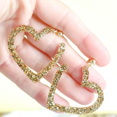Gold glitter heart earrings