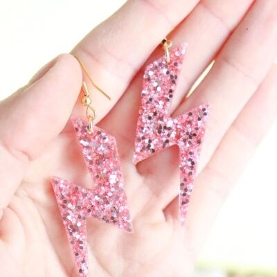 Rock earrings pink silver glitter