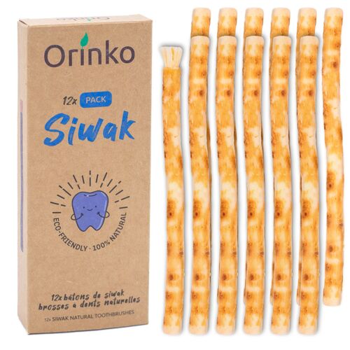 Lot de 12 Bâtons de Siwak – Brosse à Dents 100% Naturelle – Nettoyant, Désinfectant et Blanchissant - Écologique, Biodégradable et Végan