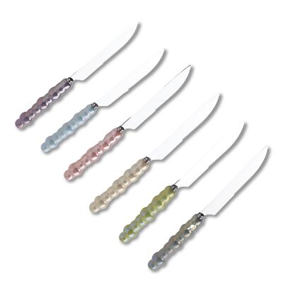 SILVER DESSERT KNIVES WITH MULTI-COLOR HANDLES - SET OF 6
