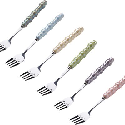 SILVER DESSERT FORKS WITH MULTI COLOR HANDLES - SET OF 6