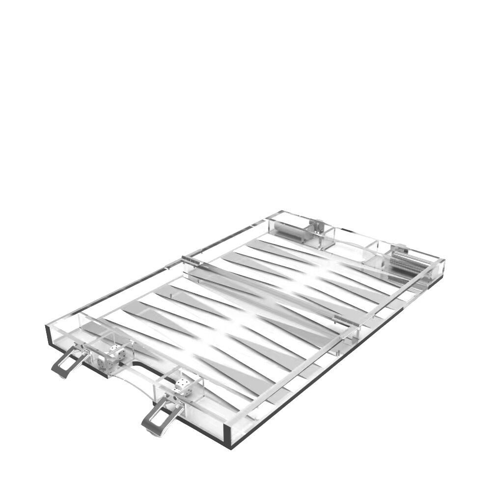 Mini estuche para juego de backgammon en acrílico blanco y plata 25x20x5cm
