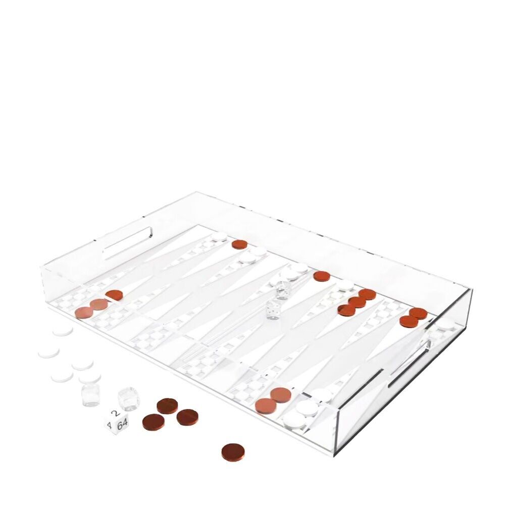Tavolo da gioco del backgammon in acrilico bianco e marrone 25x38x5cm