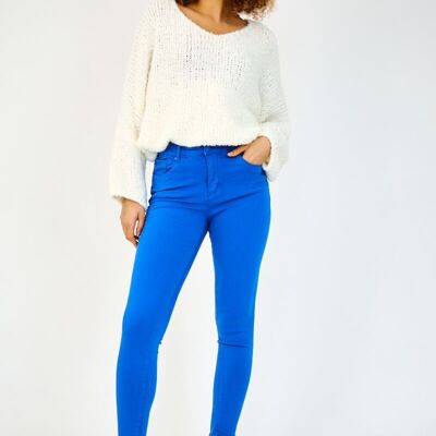 PANTALONE SLIM COLORATO DONNA - "Anna" - BLU REALE (Push-up)