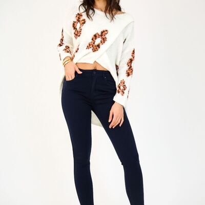 WOMEN'S SLIM COLORED TROUSERS - "Anna" - NAVY BLUE (Push-up)