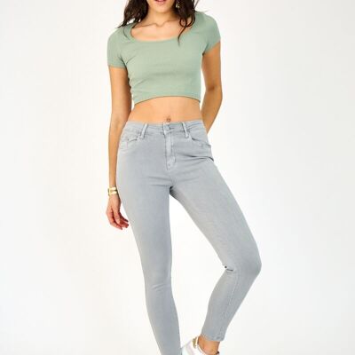 WOMEN'S SLIM COLORED TROUSERS - "Anna" - LIGHT GRAY (Push-up)