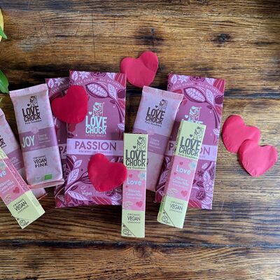 Pacchetto LOVE di San Valentino Cioccolato Biologico e Vegano (2 GIOIA, 2 AMORE, 3 PASSIONE)