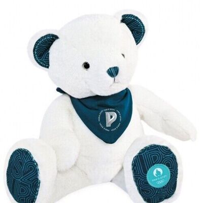 Premium weißer Teddybär mit Bandana Paris 2024 – 37 cm