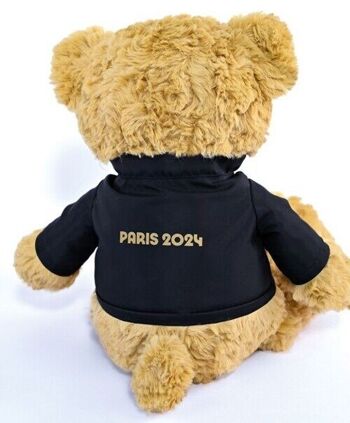 Ours en peluche marron Paris 2024 avec veste noire zippée - 40 cm 4