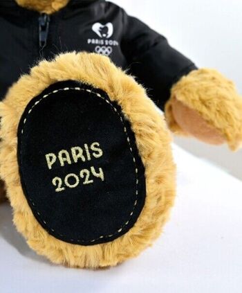 Ours en peluche marron Paris 2024 avec veste noire zippée - 40 cm 5
