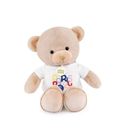 Beige teddy bear with Paris 2024 T-Shirt - 25 cm