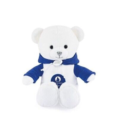 Weißer Teddybär mit blauem Sweatshirt JO2024 – 25 cm