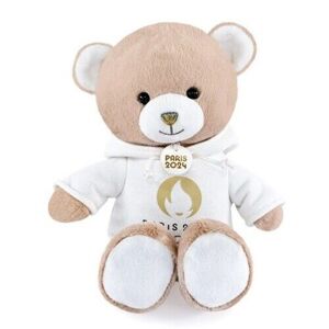 Ours en peluche marron avec sweat blanc JO2024 - 25 cm