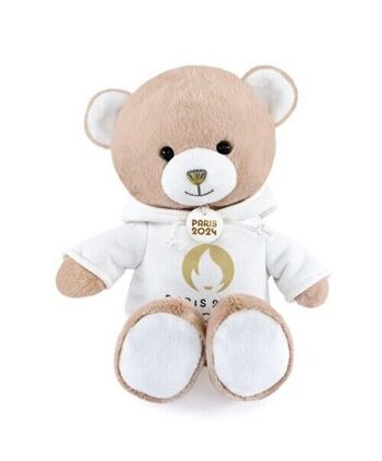 Ours en peluche marron avec sweat blanc JO2024 - 25 cm 1