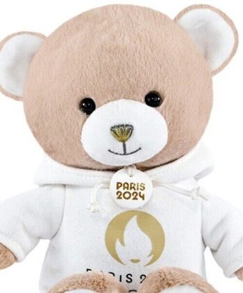 Ours en peluche marron avec sweat blanc JO2024 - 25 cm 2