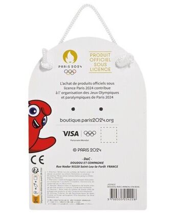 Doudou plat mascotte Jeux Olympiques paris 2024 avec anneau en bois - 25 cm 3