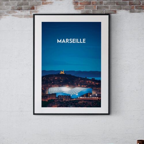 Affiche football - Marseille et son stade Vélodrome