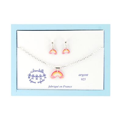 Joyas infantiles para niñas - Caja infantil de pendientes colgantes y collar Arcoíris