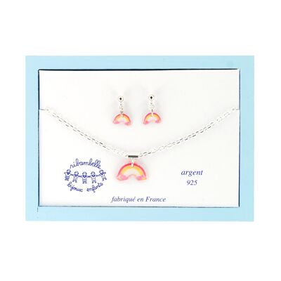 Children's jewelry for girls - Children's box of dangling earrings and Rainbow necklace