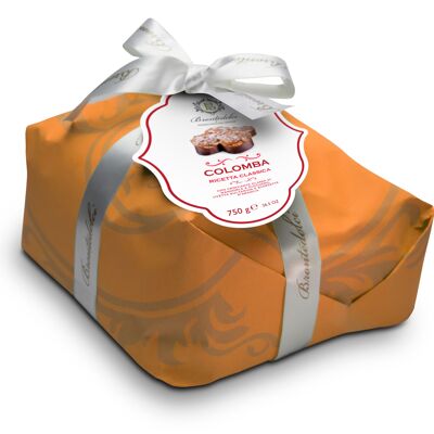 Classic artisan colomba wrapped in 750 grams with orange peel cubes and almond icing
