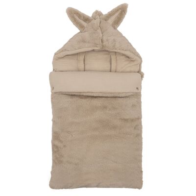 Faux angora fur baby nest lined with cotton gauze - beige