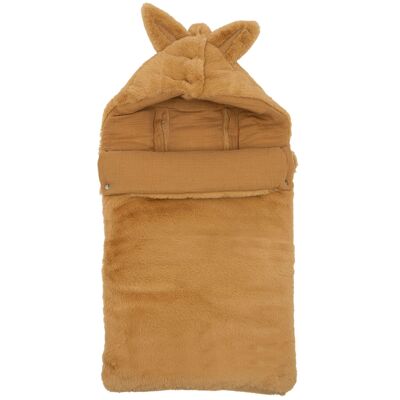 Faux angora fur baby nest lined with cotton gauze - hazelnut