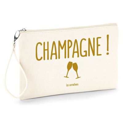 Champagne cotton pouch! with strap - screen printed in France
