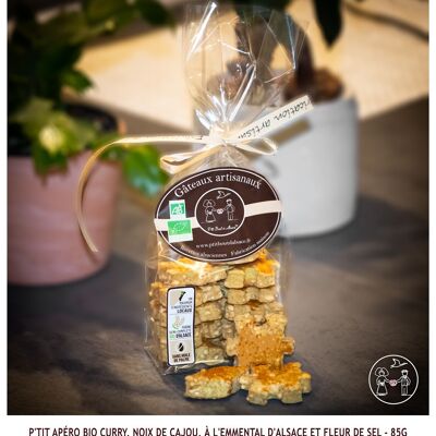 P'tit Organic Apéro - Curry, Cashew Nuts, Emmental and Fleur de Sel - 85g (Bag)