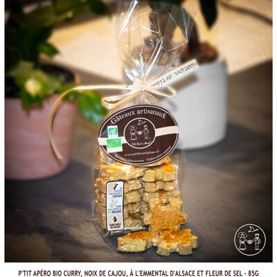 P'tit Organic Apéro - Curry, Cashew Nuts, Emmental and Fleur de Sel - 85g (Bag)