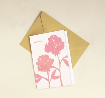 Carte "Je pense à toi" Roses - Amour / Je t'aime - Message en français - Carte de Voeux 2
