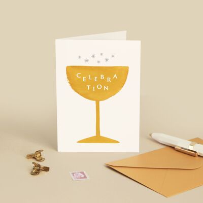 Carte "Célébration" Champagne - Cocktail / Félicitation / Anniversaire - Message en français - Carte de Voeux