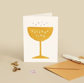 Carte "Célébration" Champagne - Cocktail / Félicitation / Anniversaire - Message en français - Carte de Voeux 1