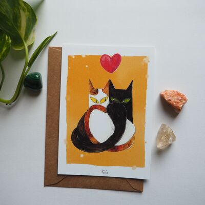 Tarjeta del día de San Valentín. gatos enamorados