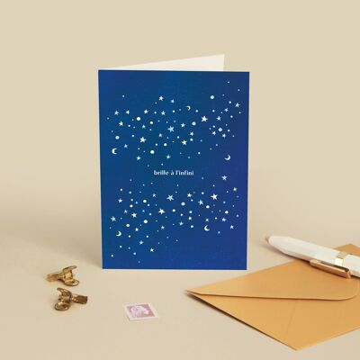 Tarjeta "Brilla hasta el infinito" Estrellas - Cielo / Galaxia - Mensaje en francés - Tarjeta de felicitación
