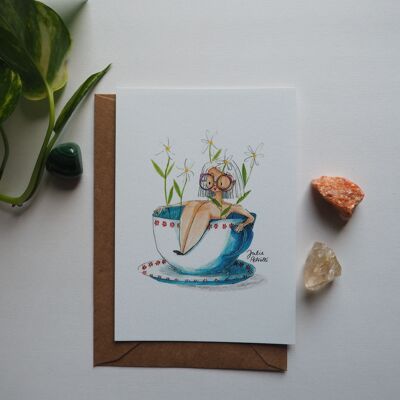 Watercolor illustration card. Chamomile