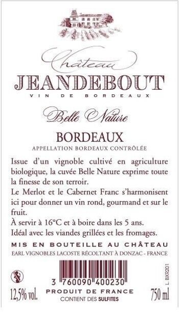 Vin Rouge Bio Bordeaux 2020 "Château Jeandebout" 3