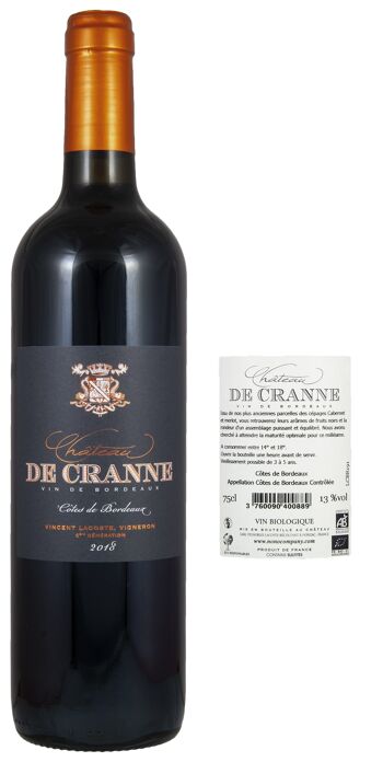 Vin Rouge Bio Côtes de Bordeaux 2018 "Château de Cranne" 2