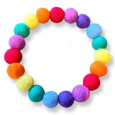 PERSONALIZED DOG COLLAR WITH POMPONS - Bright Rainbow - 1cm Small Balls