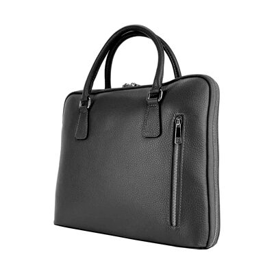 RB1019A | Cartella Business Unisex in Vera Pelle Made in Italy con tracolla removibile. Attacchi con moschettoni in metallo Nickel Lucido - Colore Nero - Dimensioni: cm 37 x 29 x 6,5