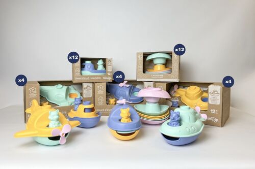 Jouets de bain et plage, Pack de 36 jouets véhicules pour l'eau, Made in France en plastique recyclé, Cadeau 1-5 ans, Pâques