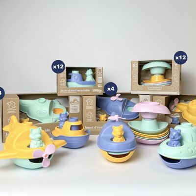 Jouets de bain et plage, Pack de 36 jouets véhicules pour l'eau, Made in France en plastique recyclé, Cadeau 1-5 ans, Pâques