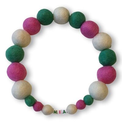 PERSONALIZED DOG COLLAR WITH POMPONS - MERMAID - Pink, Jade Green and White