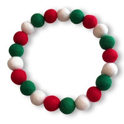 PERSONALIZED DOG COLLAR WITH POMPONS - Christmas - Large Balls - Traditional Holly Green