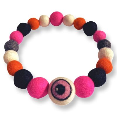 Collier pour chien à pompon et globe oculaire d'Halloween - Rose