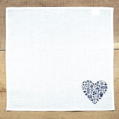 Serviette maritime en demi-lin coeur "Nordic by Heart"
