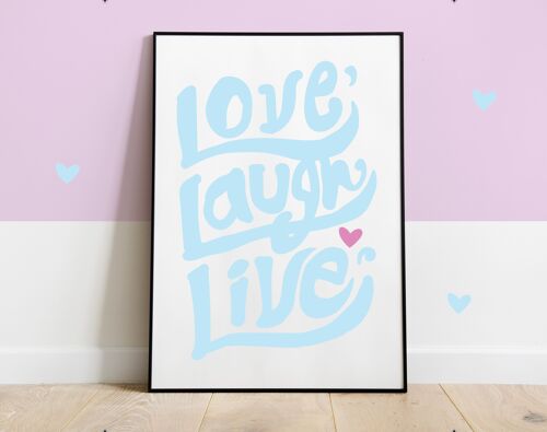 Affiche Love, laugh, live Bleu - Saint-Valentin