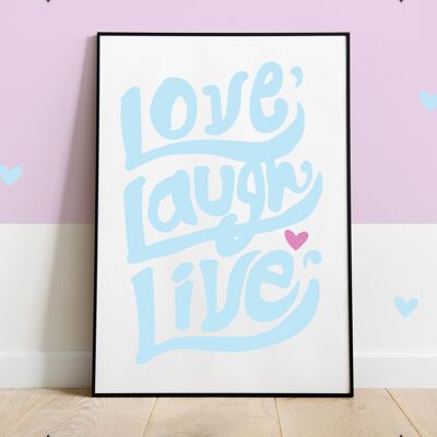 Affiche Love, laugh, live Bleu - Saint-Valentin