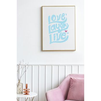 Affiche Love, laugh, live Bleu - Saint-Valentin 2