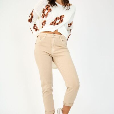 PANTALONES MUJER MOM FIT - Julia - CREMA