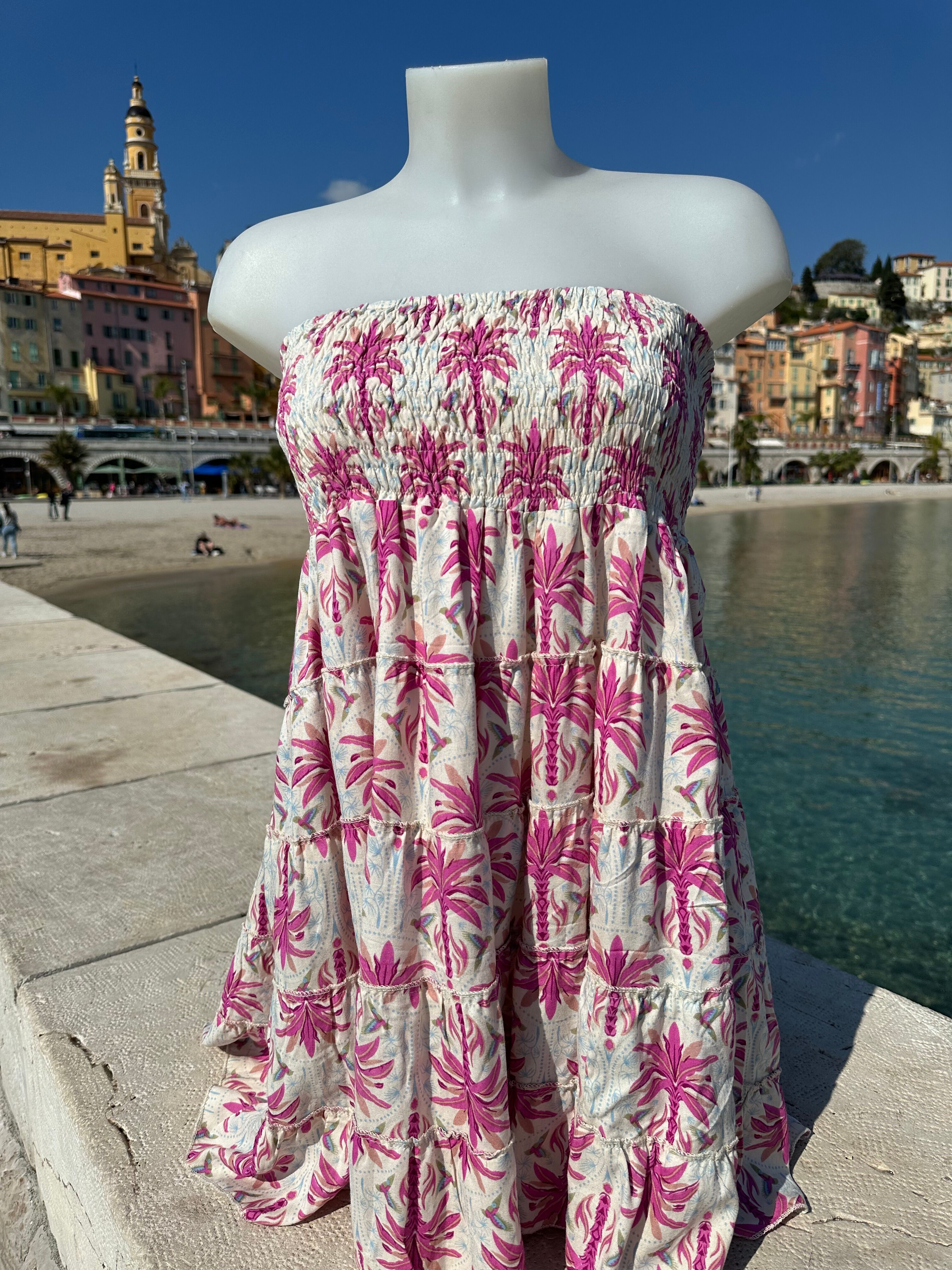 Pink strapless short dress